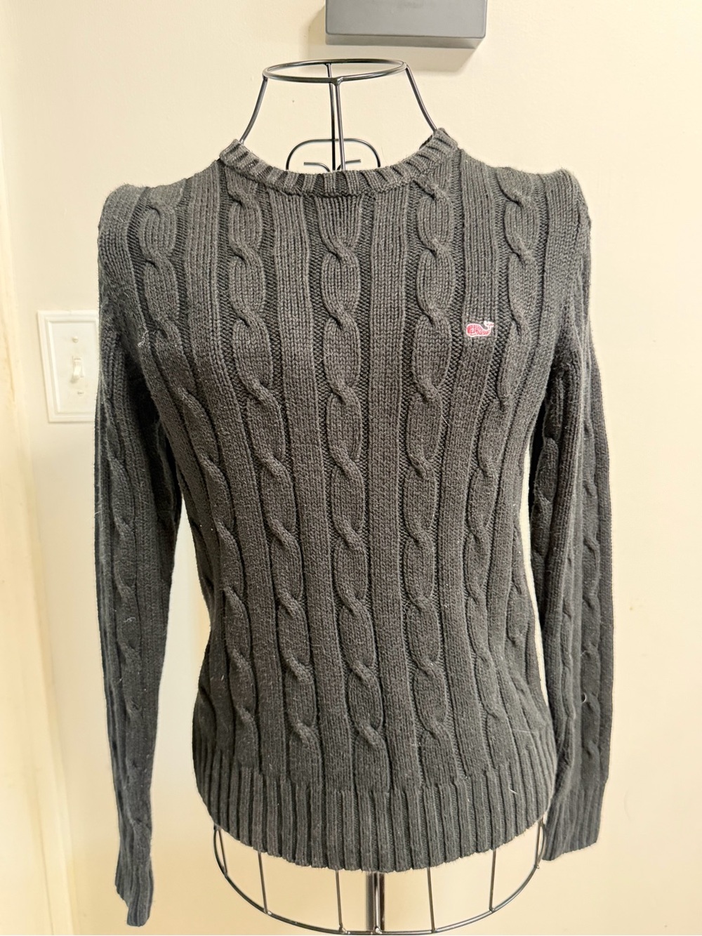 Vineyard Vines Black Cable-Knit Crewneck Sweater size XS